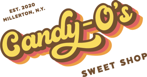 Logo of Candy-O's Sweet Shop with vintage design elements.